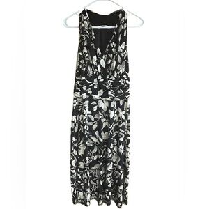 Evan Picone Black and White Leaf Print Maxi Dress